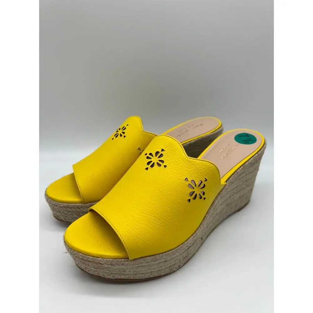 Kate Spade Tenley Espadrille Wedge Mule Sandal Yellow Leather S8311001 Size 7.5
